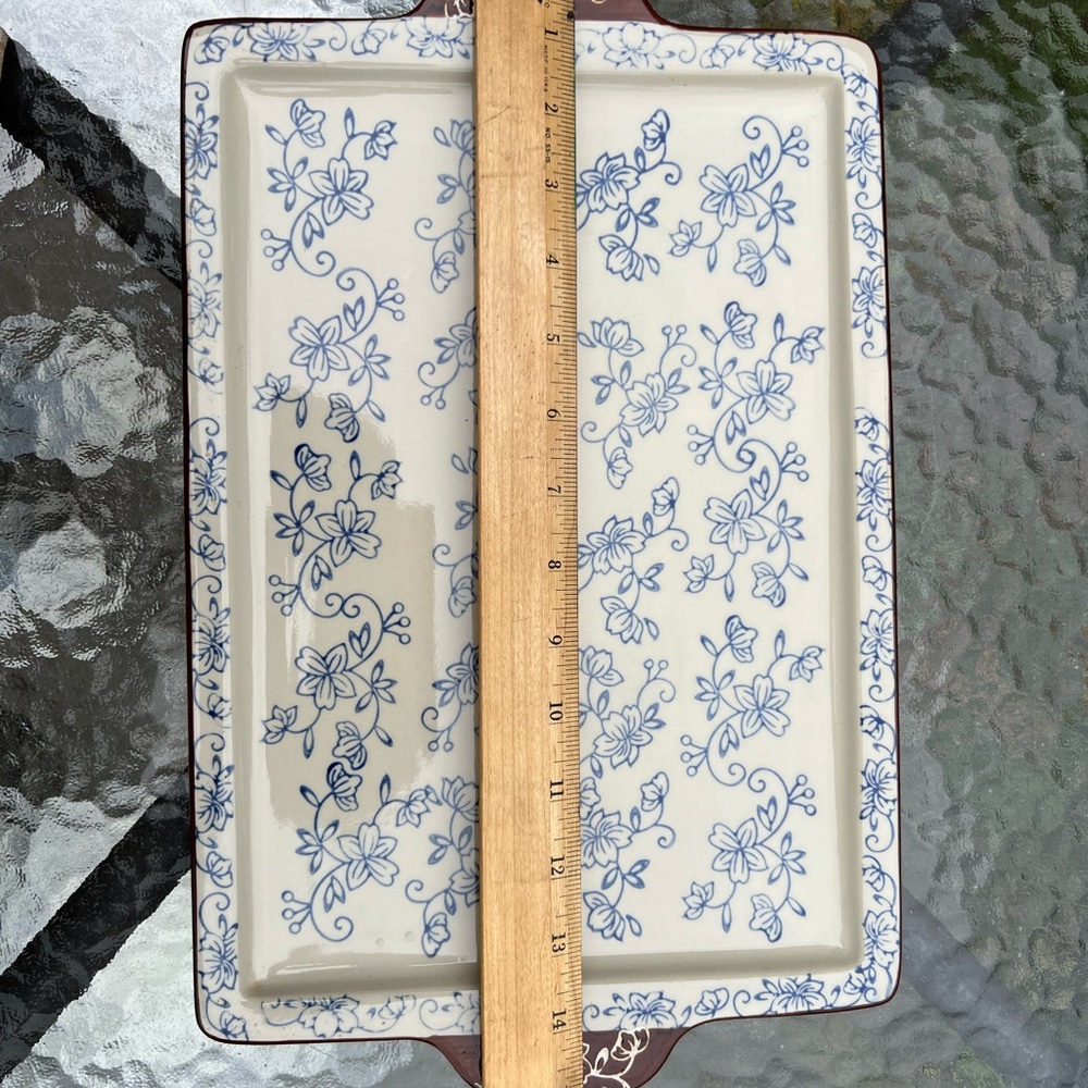 Temptations Blue and Cream Floral Rectangular Serving Platter - Picture 2 of 2